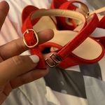 Red Velvet Block Heels Size 4.5 Photo 6