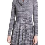 Calvin Klein NEW Long Sleeve Cowl Neck Pleated Flare Skirt Marled Gray Dress L Photo 0