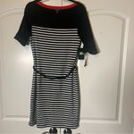 NWT Lauren Ralph Lauren Black White Striped Shirt dress Rope Belt Size L Large Photo 2
