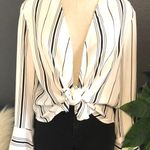 FAVLUX Black & white striped tie front blouse. Photo 0