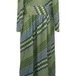 Handmade Vtg Size M 70s  Maxi Dress Retro Mod Blue Green Dots Lace Trim Prairie Photo 0