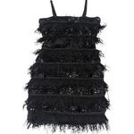 Vintage Y2K Sexy Fringe Flapper Mini Dress Square Neck Womens Small Party Glam Black Photo 0