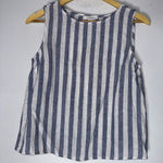beach lunch lounge XS Blue White Stripe Wrap Back Sleeveless Linen‎ Top Photo 0