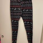 Faded Glory  Womens Christmas  Leggings M 8 10 Fleece Black Red White Reindeer Photo 4