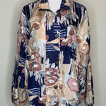 Vintage 100% Silk Floral Jacket Sz Large Blue Pink Peach Tan Photo 0