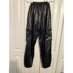 Black Faux Leather Cargo‎ Jogger Pants With Side Pockets & Elastic Waist 4 Photo 6