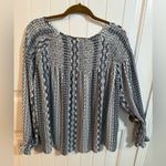 Jack by BB Dakota Jack BB Dakota Blue and White Aztec Print Long Sleeve Blouse Photo 6