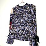 MOTHER OF PEARL 100% Silk Purple Floral Top Bell Sleeves Velvet Ties Top Size 4 Photo 3