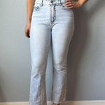 Loft  High Rise Kick Crop Jeans Light Blue Wash Raw Frayed Hem Size 2 Photo 0