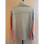 easel  Oversized Flower Patchwork Mock Neck Terry Knit Top in Sage Size S Photo 2