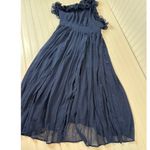 Lulus NWOT  Splendid Charisma Navy Ruffled Pleated One-Shoulder Midi Dress Size L Photo 1