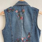 Department Of Peace Western Light Wash Denim Embroidered Floral V Neck Sleeveless Button Up Vest Top Photo 6
