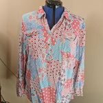 Talbots XL Mixed Handkerchief Patchwork Pastel Boho Blouse Photo 0