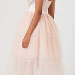 Forever 21 NWT Midi Corset Dress Satin Tiered Tulle Champagne/Blush Pink L Photo 4