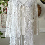 Vintage Y2K George Size XL Boho White Tie Front Coastal Crochet Cardigan Earthy Photo 0