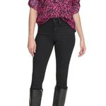 Calvin Klein Geometric Long Sleeve Button Down Blouse Crepe Fuchsia NWOT Medium Photo 1