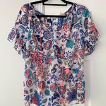 Milly Floral Sheer Ruffle Sleeves Flowy Top, Size M Photo 0