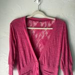 Poof Apparel Poof Y2k Pink Cardigan Lace Back Button Down Knit Sweater Top Large Fairy Photo 1