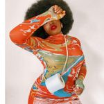 Kai Collective Gaia Mini Dress Printed Mesh Turtleneck Orange Photo 10