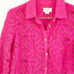 Anthropologie  Maeve Size 4 Pink Floral Lace Button Front Top Rolled Sleeve Photo 2