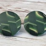 Vintage Clip On Earrings Green Line Design Circle Statement Just Over 1" Photo 0