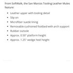 Softwalk Like New  San Marcos Tooled Leather Mules Size 7.5 Wide Width Photo 8