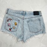 ZARA  Denim High Rise Jean Shorts Sz 10 Light Blue Distressed HIPPIE Festival NEW Photo 5