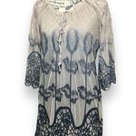 XCVI  S Blue Gray Mesh Lace Dress Boho Embroidered Sheer Mini Tunic Festival Photo 2