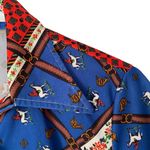Vintage 70s Disco Equestrian Horse Print Blue Red Button Down Shirt large Photo 1