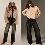 We The Free Free People Palmer Cuffed Wide Leg Jeans Chalkboard Distressed Grunge Size 28 Photo 4