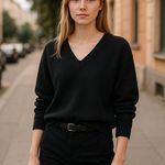 NWOT LAUREN RALPH LAUREN Black Metallic Thread Ribbed Long Sleeve Sweater Size XL Photo 0