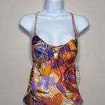 Hula Honey  TURMERIC MULTI Juniors' Palm Play Printed Tankini Swim Top Small NEW Photo 1