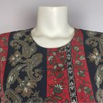 Vintage Dress 80s Pencil Petal Hip Skirt Layer Striped Floral Women Retro Black Red Photo 13