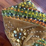 Vintage Velvet Boho Bag Beaded Embellished Crescent Moon Purse ERMO Caramel Tan Orange Photo 2