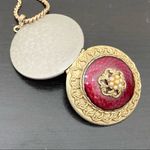 Vintage Burgundy Enamel Faux Mini Pearl Flower Ornate Gold Photo 10