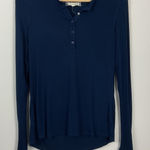 Pure + Good Womens XS Henley Thermal Top Long Sleeve Ribbed Knit Navy Blue Photo 0