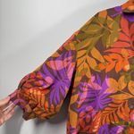 Oddy Top Women S NWT Orange Purple Floral Puff 3/4 Sleeve Button Up Spring Palm Photo 2
