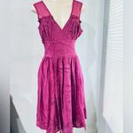 Tracy Reese  - 100% Silk trim Magenta Silk Pleated Mesh Shoulder Dress Sz 6 Photo 3