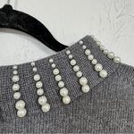 Talbots  Grey Mock Neck Pearl Beaded Neckline Sweater Womens M Preppy Classic Photo 7