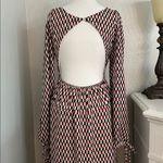 Mulla High Low Ruffle Cut Out Maxi Dress Red Black Geometric Size Medium Photo 3
