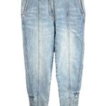 Something Navy High Rise Tapered Jeans Snap Hem Light Wash Front Seam Size 6 New Photo 0