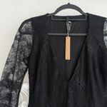 SKIMS  Dress Small Black Lace Ultra Fine Lace Plunge V Neckline Long Sleeve Gown Photo 2