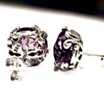 Amethyst SAMUEL B Faceted Round Cut Sterling Silver 925 Stud Earrings Photo 5