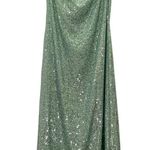 Anthropologie NWT The Fleur Strapless Sequin Satin Maxi Slip Dress Green Large Photo 3