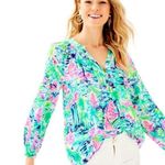 Lilly Pulitzer Elsa Silk Blouse Salt In the Air Sailboat Print size medium Photo 0