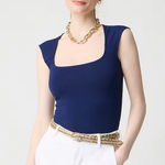 J.Crew NWT  Cap-sleeve Cotton-blend Squareneck Tank Top Antique Navy Blue Photo 0