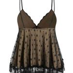 Cider NWT Sexy Floral Lace VNeck Ruffle Cami Stretch Top Adjustable Straps M Black Tan Photo 3