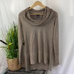 Willi Smith  Tan & Gold Metallic Cowl Drape Neck Knit Sweater Top L Photo 3