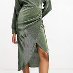 ASOS  Women's Plisse Wrap Midi Dress Collared with Blouson sleeves Green Size 10 Photo 0