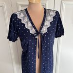 Vintage‎ Joanna Navy & White Polka Dot Robe Peignoir Puff Sleeve Retro Blue Size L Photo 1